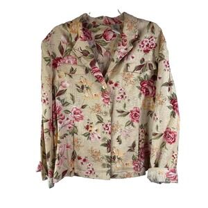 Vintage White Stag Shirt/Jacket Floral Long Sleeve Women's Size 16/18 Boho Chic